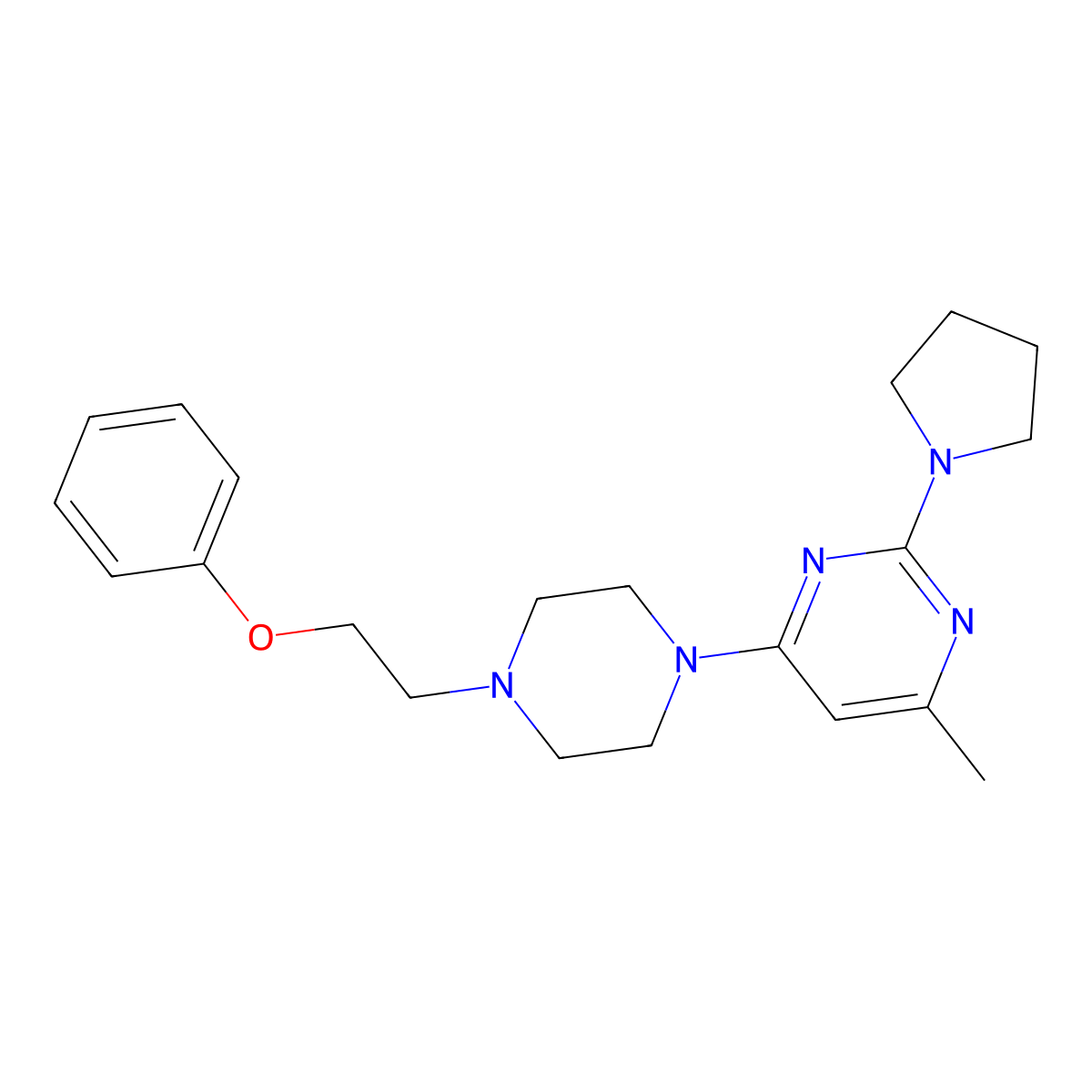 4-Methyl-6-[4-(2-phenoxyethyl)piperazin-1-yl]-2-(pyrrolidin-1-yl)pyrimidine molecular structure, CAS 2877702-81-1