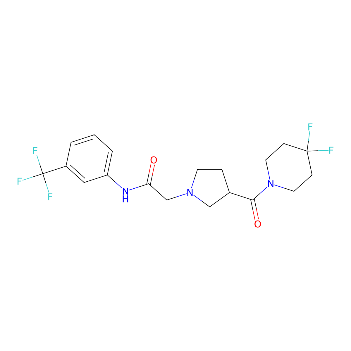 2-[3-(4,4-difluoropiperidine-1-carbonyl)pyrrolidin-1-yl]-N-[3-(trifluoromethyl)phenyl]acetamide molecular structure, CAS 2877702-84-4