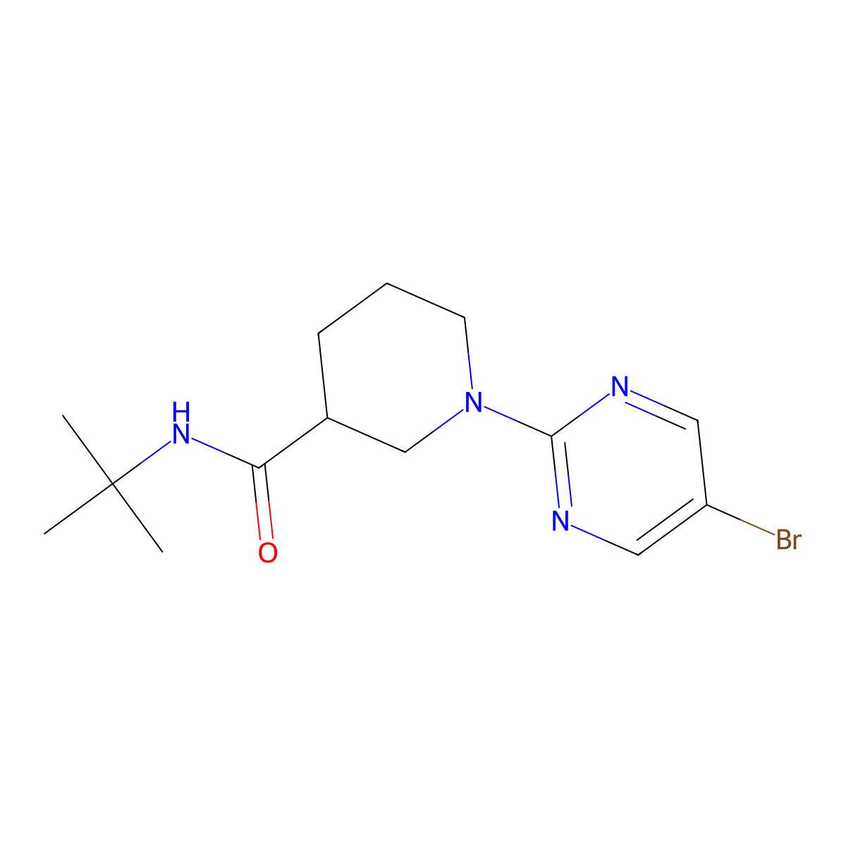 1-(5-bromopyrimidin-2-yl)-N-tert-butylpiperidine-3-carboxamide molecular structure, CAS 2877702-86-6