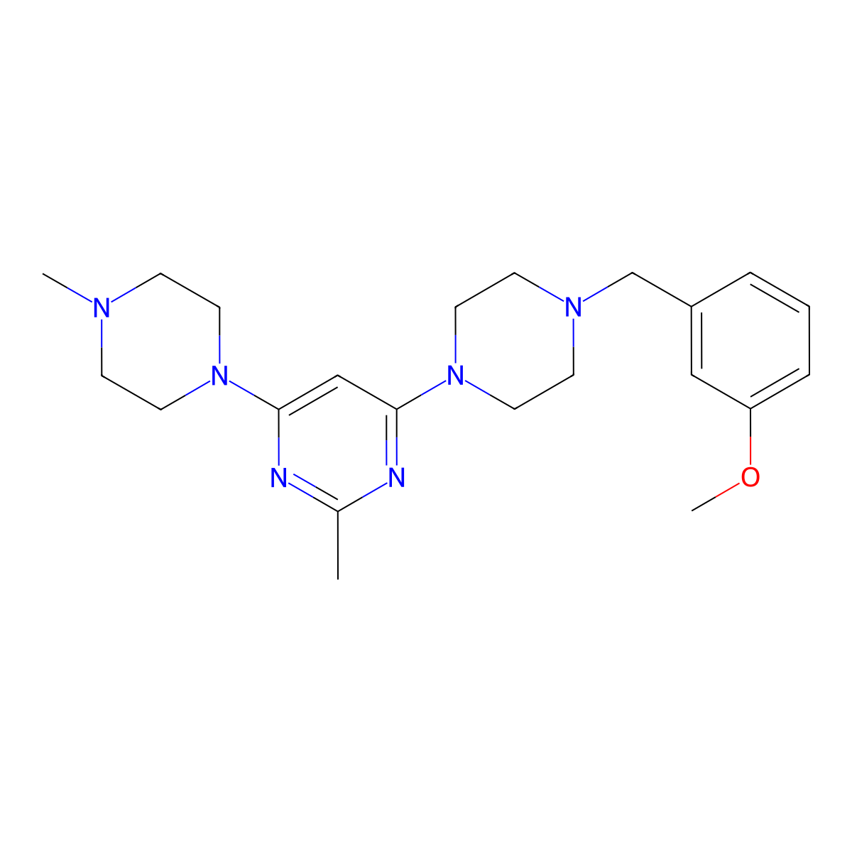 4-{4-[(3-Methoxyphenyl)methyl]piperazin-1-yl}-2-methyl-6-(4-methylpiperazin-1-yl)pyrimidine molecular structure, CAS 2877702-89-9