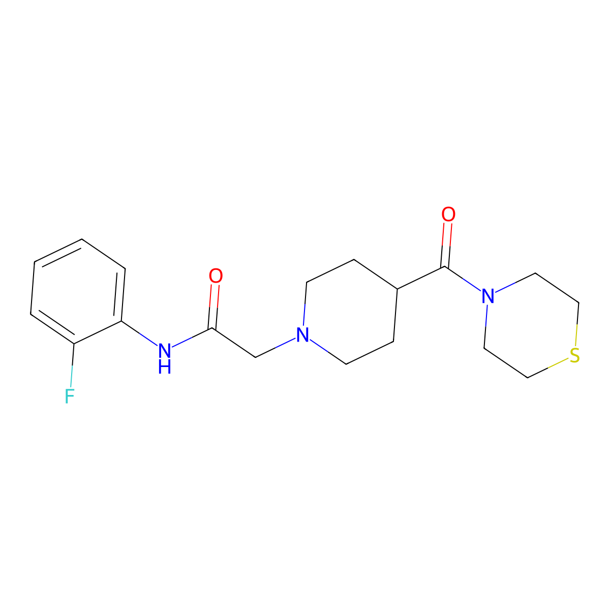 N-(2-fluorophenyl)-2-[4-(thiomorpholine-4-carbonyl)piperidin-1-yl]acetamide molecular structure, CAS 2877702-91-3