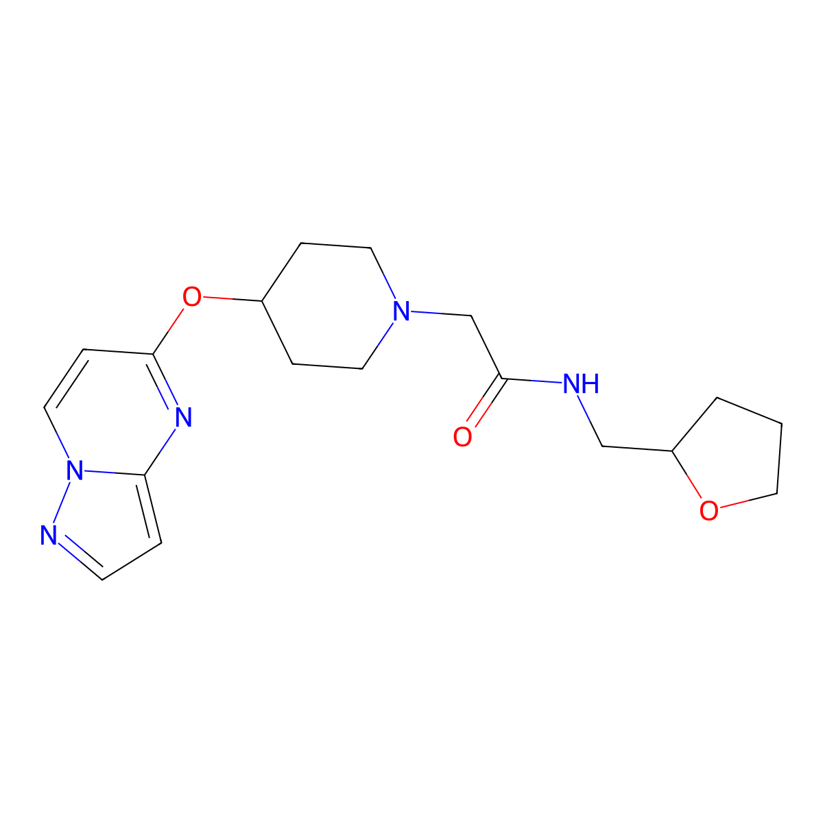 N-[(oxolan-2-yl)methyl]-2-(4-{pyrazolo[1,5-a]pyrimidin-5-yloxy}piperidin-1-yl)acetamide molecular structure, CAS 2877702-93-5