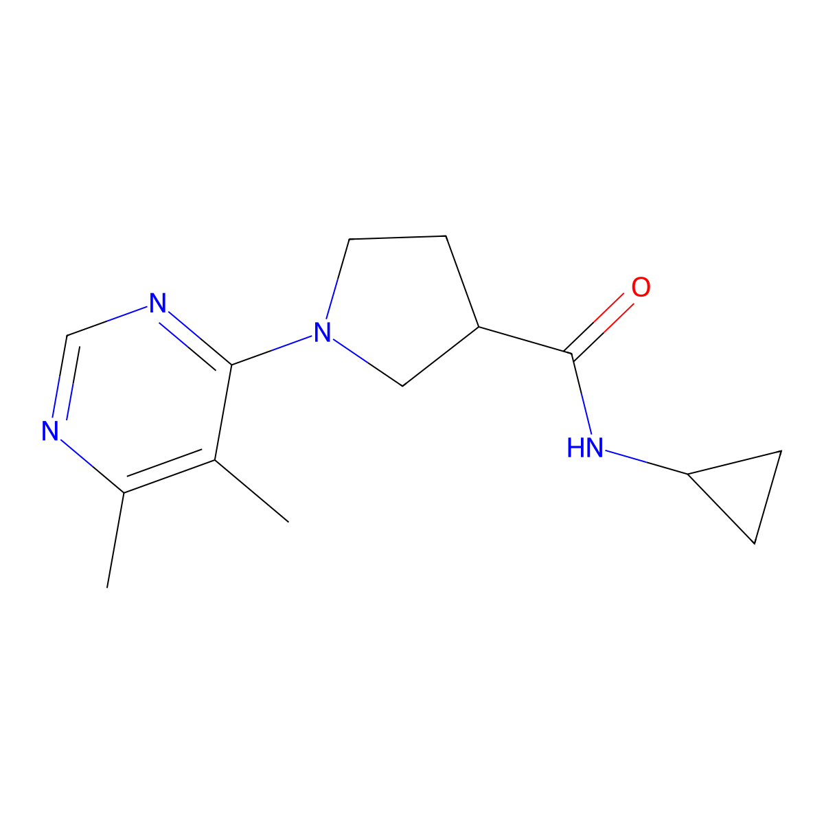 N-cyclopropyl-1-(5,6-dimethylpyrimidin-4-yl)pyrrolidine-3-carboxamide molecular structure, CAS 2877703-01-8