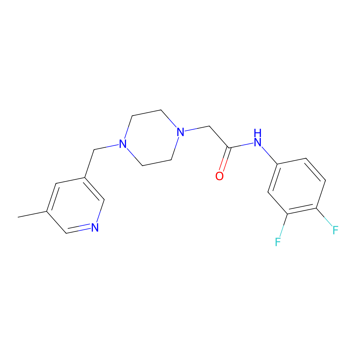 N-(3,4-difluorophenyl)-2-{4-[(5-methylpyridin-3-yl)methyl]piperazin-1-yl}acetamide molecular structure, CAS 2877703-02-9