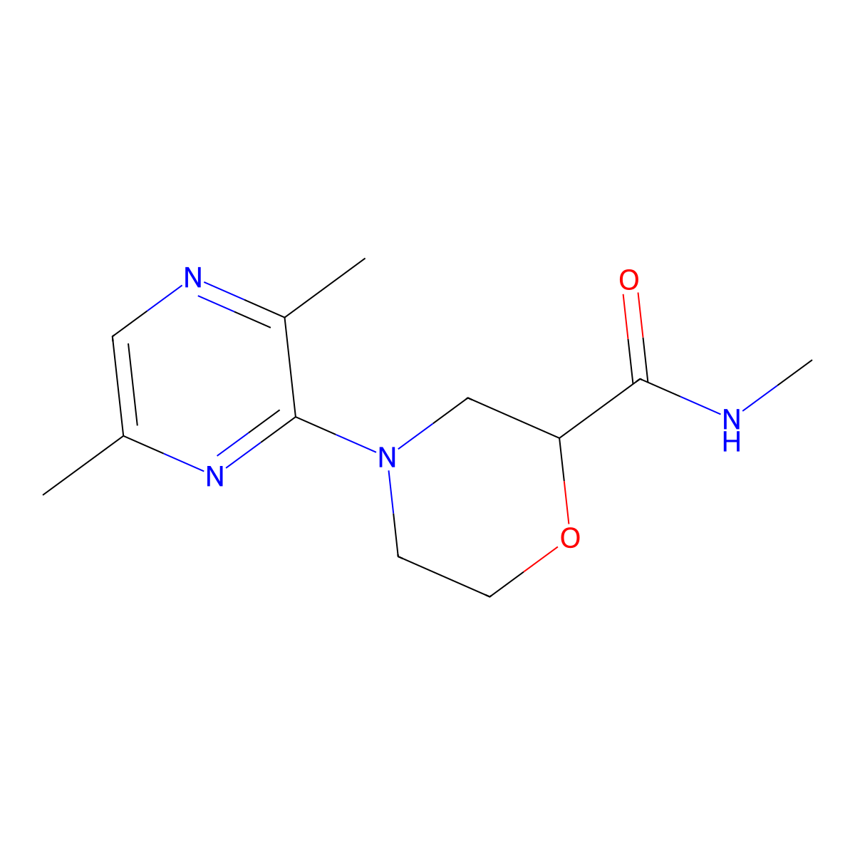 4-(3,6-dimethylpyrazin-2-yl)-N-methylmorpholine-2-carboxamide molecular structure, CAS 2877703-04-1