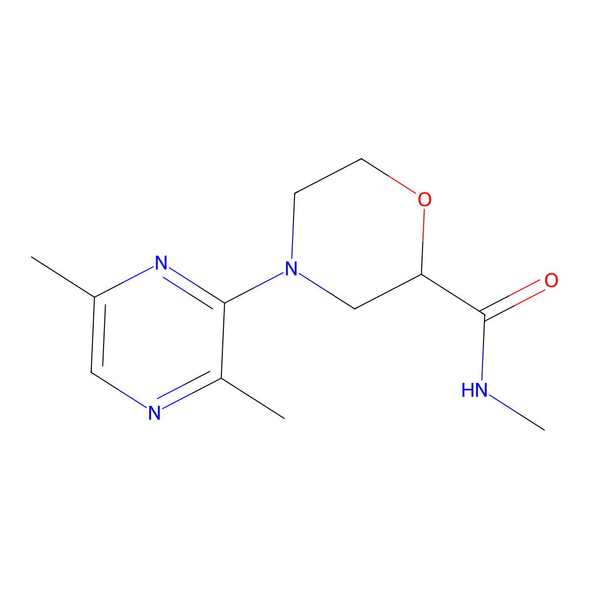 4-(3,6-dimethylpyrazin-2-yl)-N-methylmorpholine-2-carboxamide molecular structure, CAS 2877703-04-1