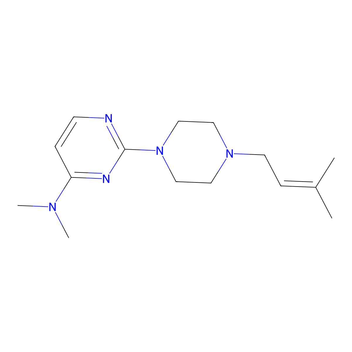 N,N-dimethyl-2-[4-(3-methylbut-2-en-1-yl)piperazin-1-yl]pyrimidin-4-amine molecular structure, CAS 2877703-06-3