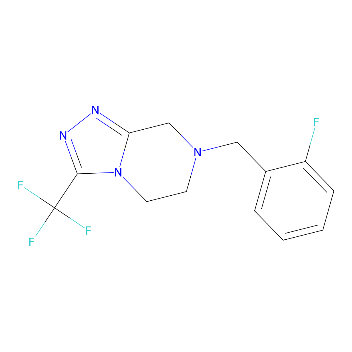 7-[(2-fluorophenyl)methyl]-3-(trifluoromethyl)-5H,6H,7H,8H-[1,2,4]triazolo[4,3-a]pyrazine molecular structure, CAS 2877703-08-5