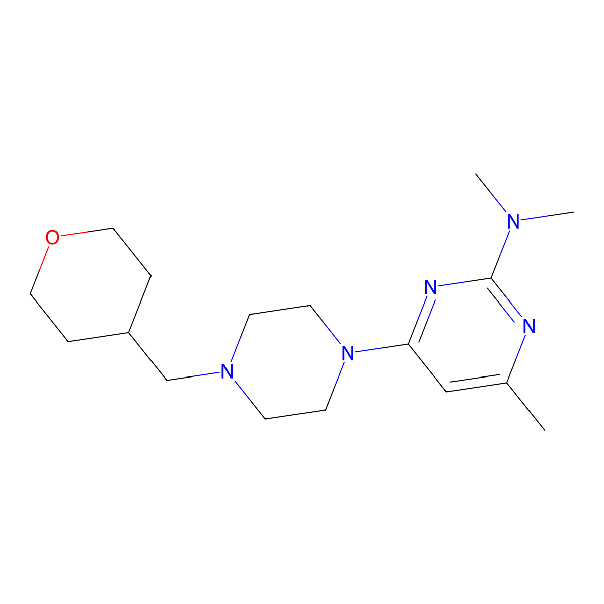 N,N,4-trimethyl-6-{4-[(oxan-4-yl)methyl]piperazin-1-yl}pyrimidin-2-amine molecular structure, CAS 2877703-12-1
