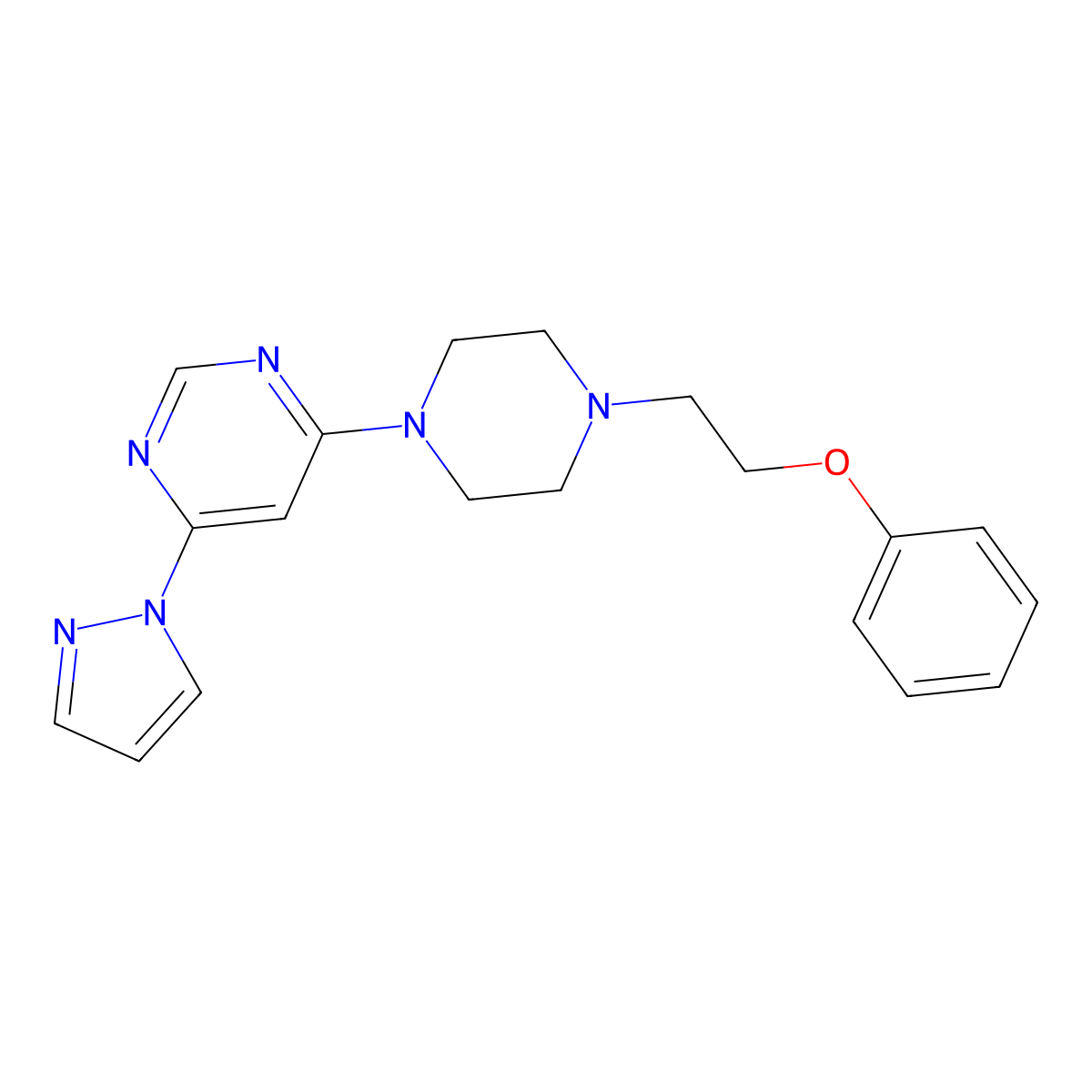 4-[4-(2-phenoxyethyl)piperazin-1-yl]-6-(1H-pyrazol-1-yl)pyrimidine molecular structure, CAS 2877703-14-3