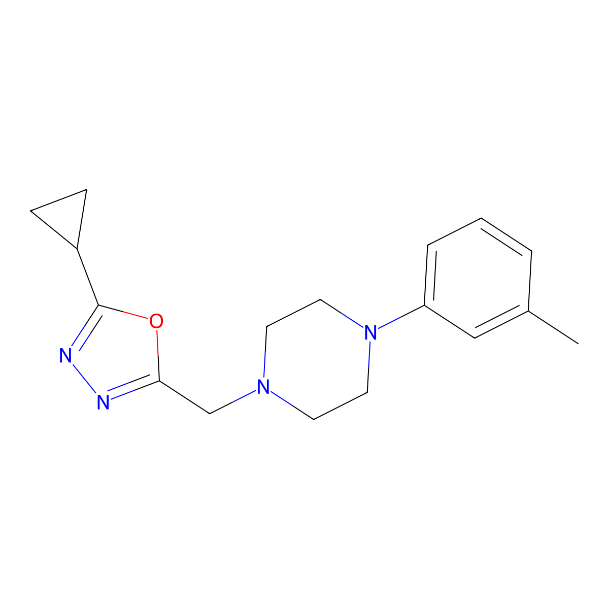 1-[(5-Cyclopropyl-1,3,4-oxadiazol-2-yl)methyl]-4-(3-methylphenyl)piperazine molecular structure, CAS 2877703-18-7