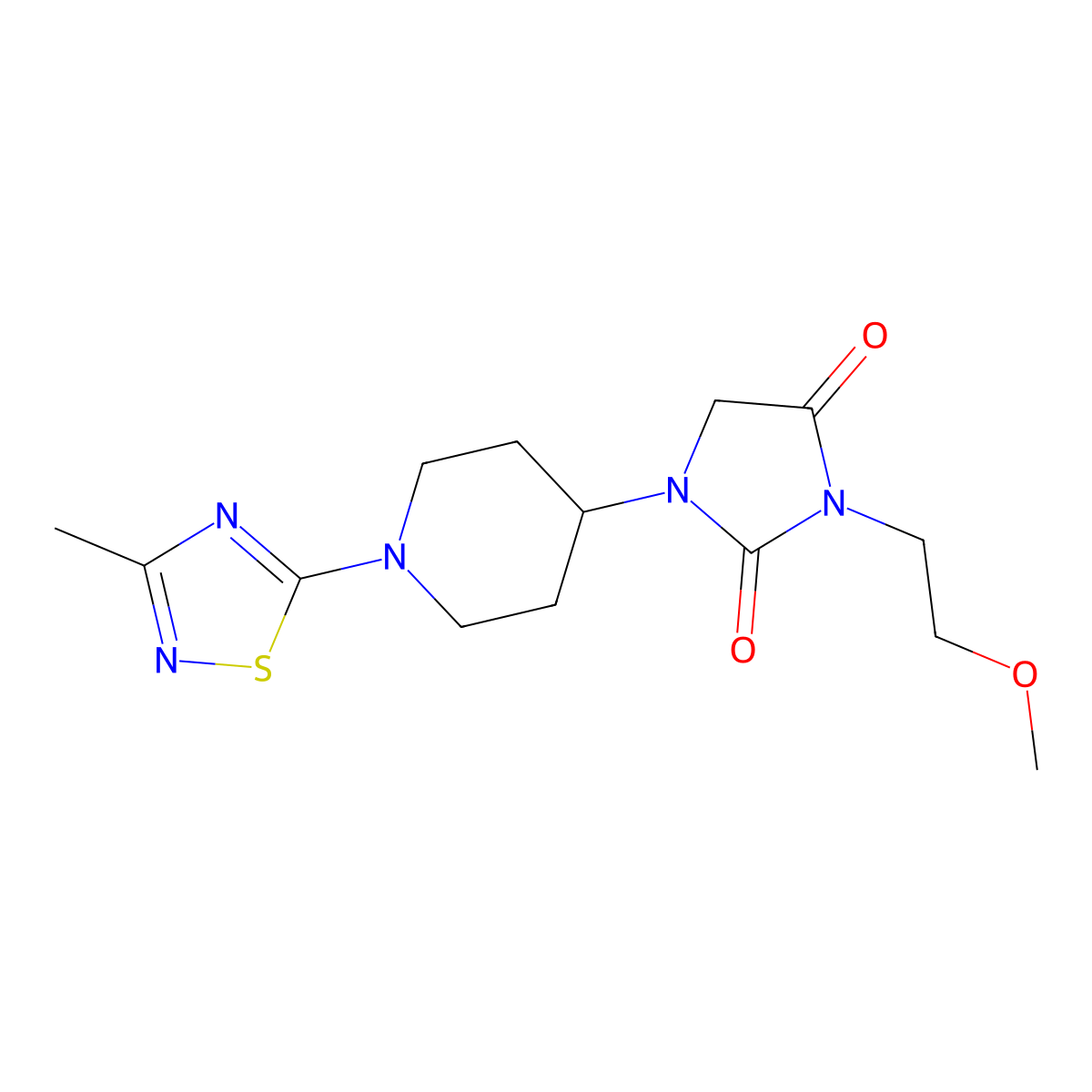 3-(2-Methoxyethyl)-1-[1-(3-methyl-1,2,4-thiadiazol-5-yl)piperidin-4-yl]imidazolidine-2,4-dione molecular structure, CAS 2877703-23-4
