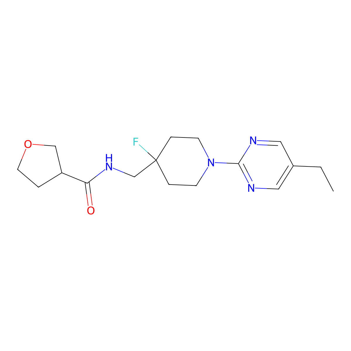 N-{[1-(5-ethylpyrimidin-2-yl)-4-fluoropiperidin-4-yl]methyl}oxolane-3-carboxamide molecular structure, CAS 2877703-26-7