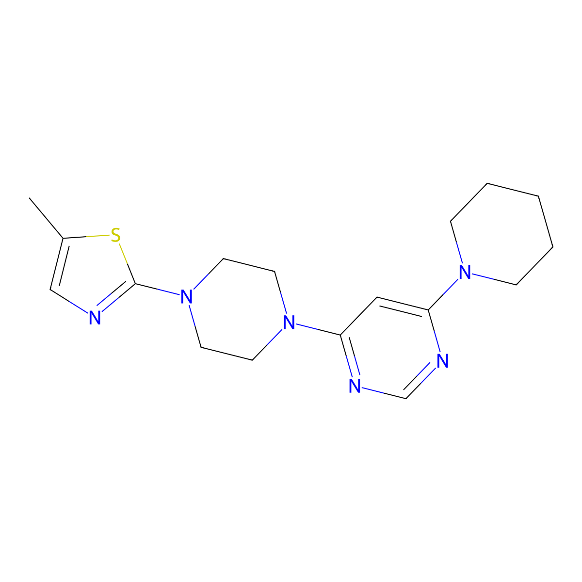 4-[4-(5-Methyl-1,3-thiazol-2-yl)piperazin-1-yl]-6-(piperidin-1-yl)pyrimidine molecular structure, CAS 2877703-30-3