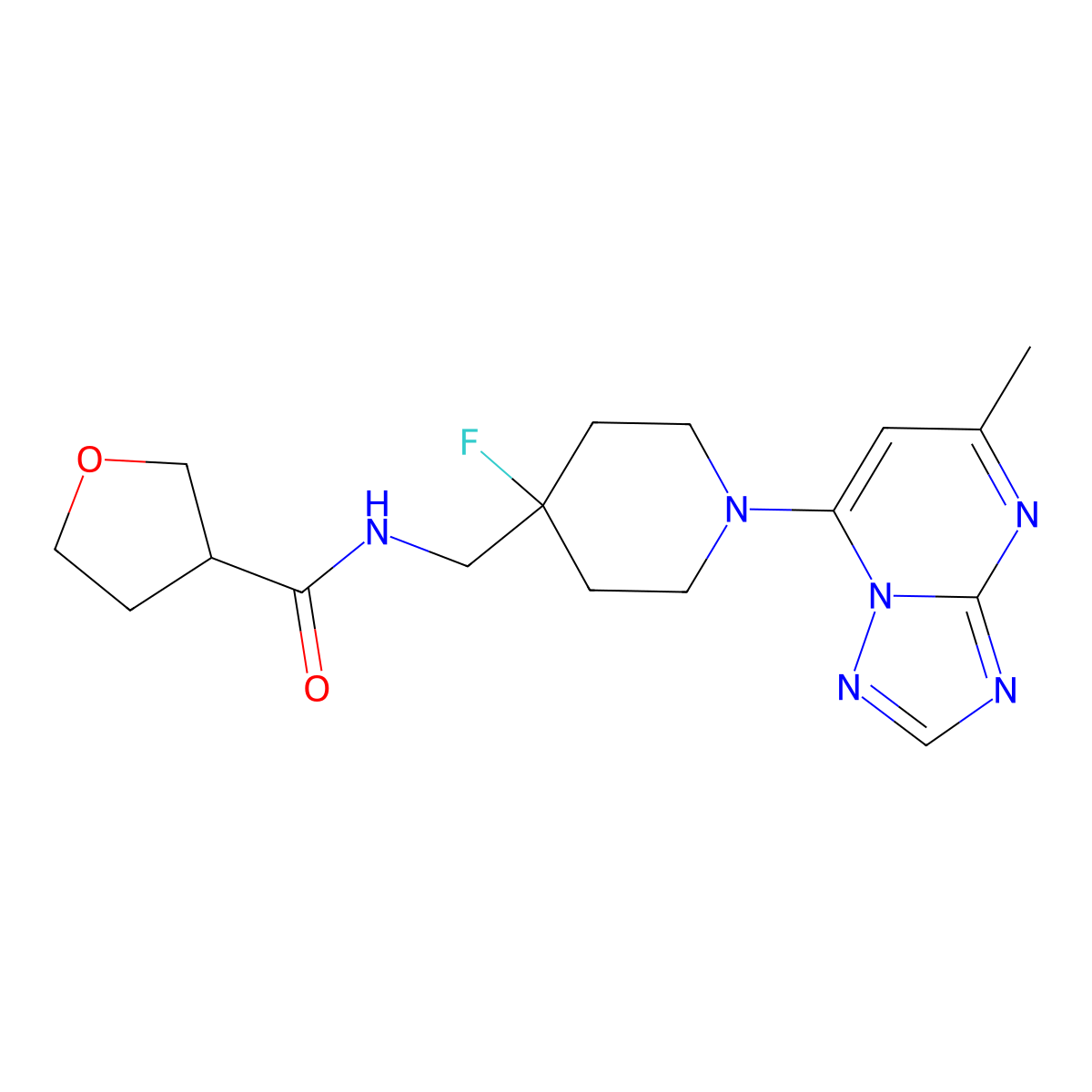 N-[(4-fluoro-1-{5-methyl-[1,2,4]triazolo[1,5-a]pyrimidin-7-yl}piperidin-4-yl)methyl]oxolane-3-carboxamide molecular structure, CAS 2877703-32-5