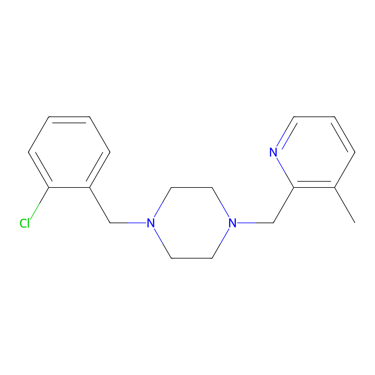 1-[(2-Chlorophenyl)methyl]-4-[(3-methylpyridin-2-yl)methyl]piperazine molecular structure, CAS 2877703-34-7
