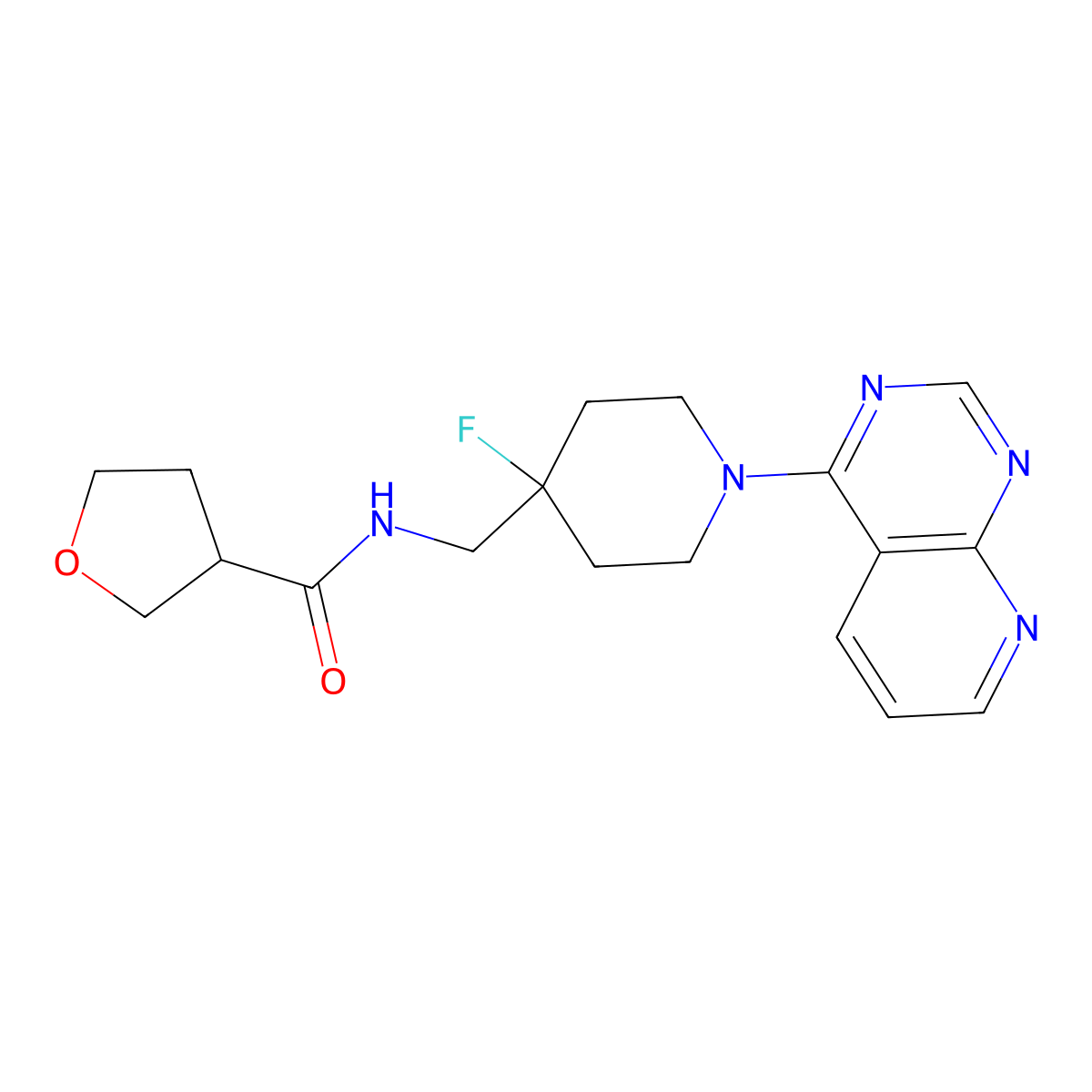 N-[(4-fluoro-1-{pyrido[2,3-d]pyrimidin-4-yl}piperidin-4-yl)methyl]oxolane-3-carboxamide molecular structure, CAS 2877704-51-1
