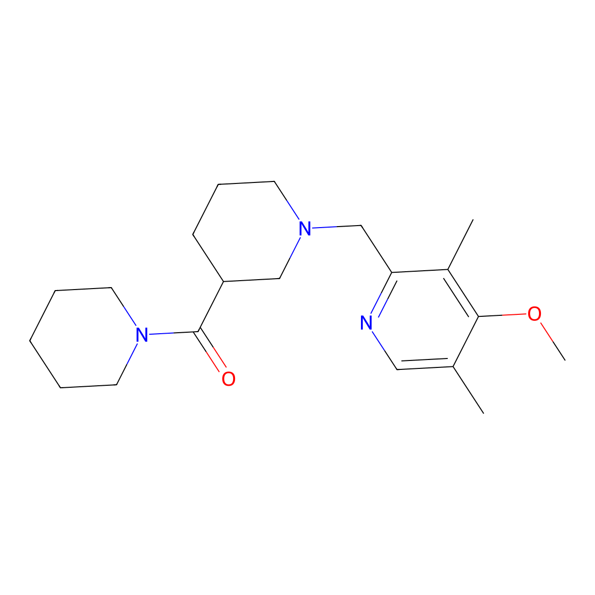 4-Methoxy-3,5-dimethyl-2-{[3-(piperidine-1-carbonyl)piperidin-1-yl]methyl}pyridine molecular structure, CAS 2877704-53-3