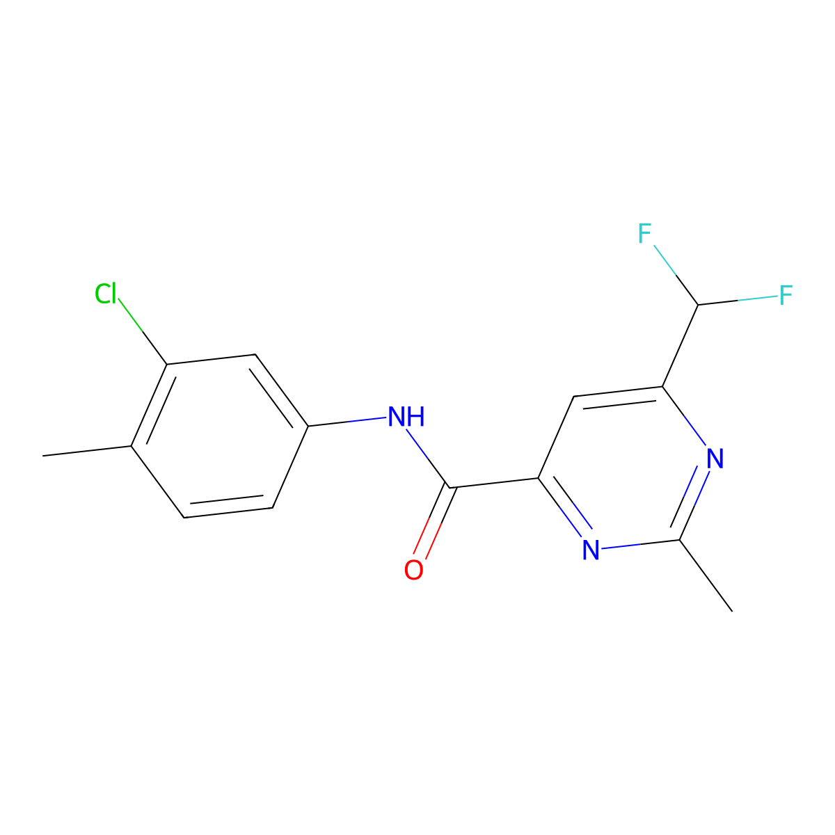 N-(3-chloro-4-methylphenyl)-6-(difluoromethyl)-2-methylpyrimidine-4-carboxamide molecular structure, CAS 2877704-56-6