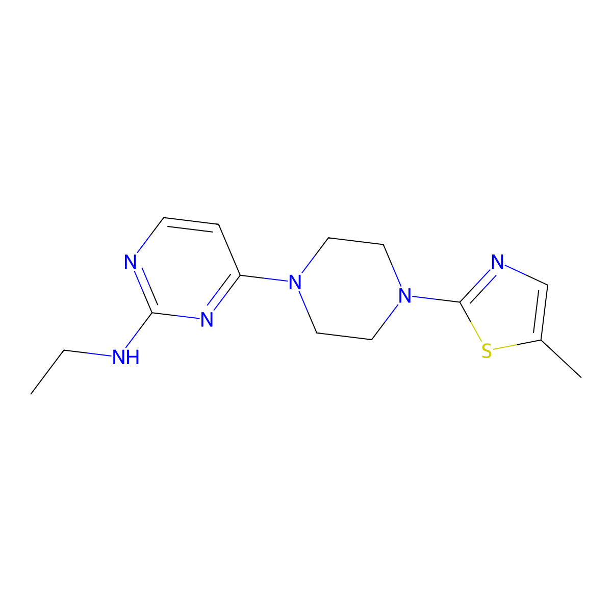 N-ethyl-4-[4-(5-methyl-1,3-thiazol-2-yl)piperazin-1-yl]pyrimidin-2-amine molecular structure, CAS 2877704-58-8