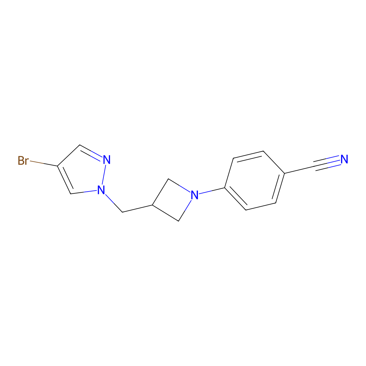 4-{3-[(4-bromo-1H-pyrazol-1-yl)methyl]azetidin-1-yl}benzonitrile molecular structure, CAS 2877704-61-3