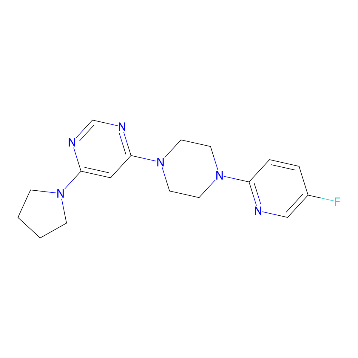 4-[4-(5-Fluoropyridin-2-yl)piperazin-1-yl]-6-(pyrrolidin-1-yl)pyrimidine molecular structure, CAS 2877704-65-7