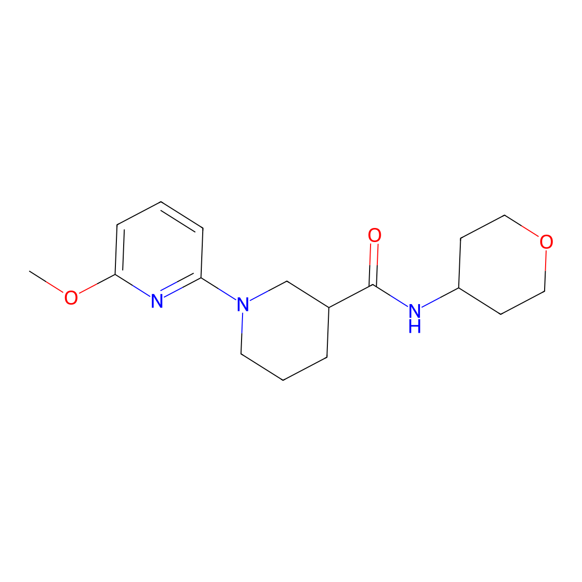 1-(6-methoxypyridin-2-yl)-N-(oxan-4-yl)piperidine-3-carboxamide molecular structure, CAS 2877704-68-0