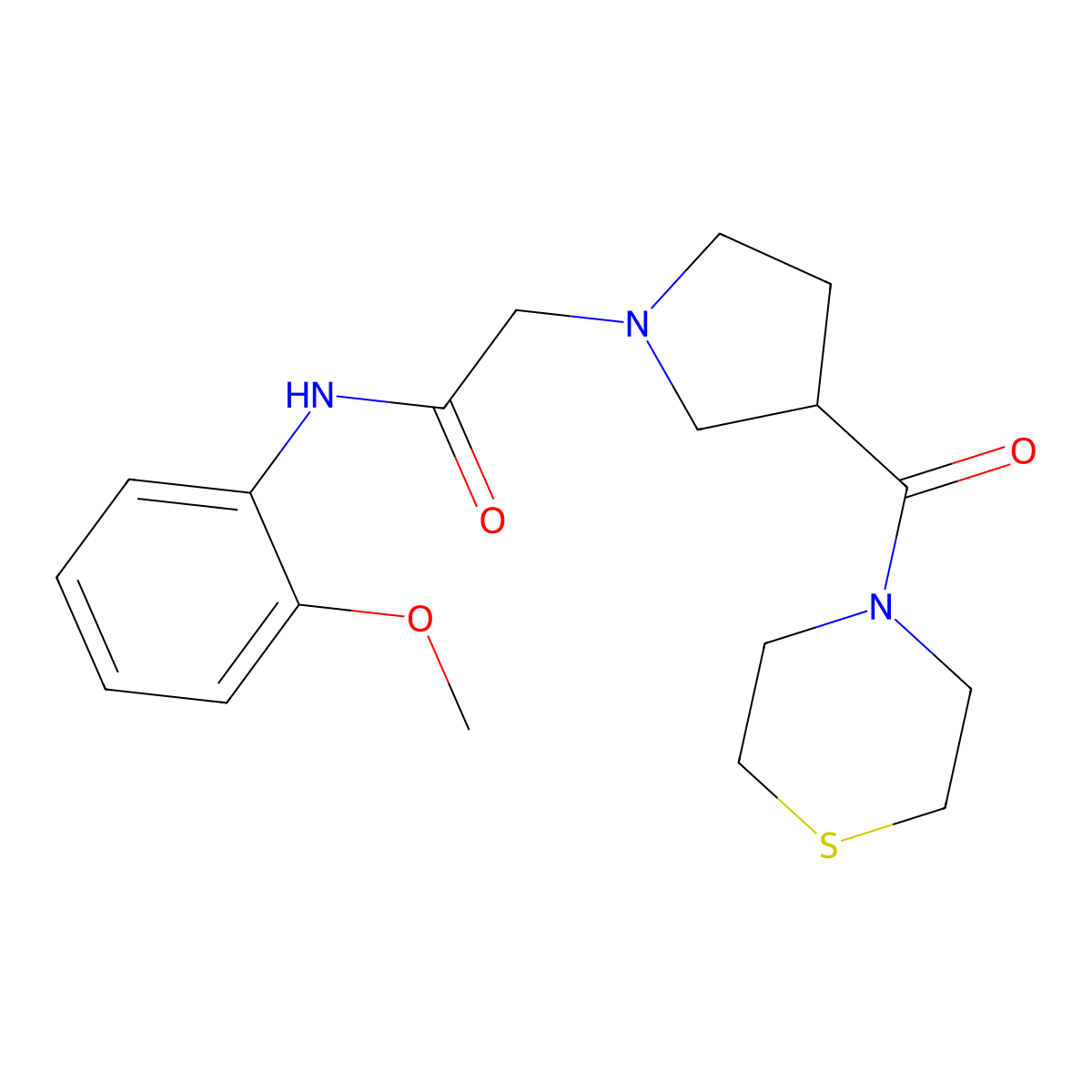 N-(2-methoxyphenyl)-2-[3-(thiomorpholine-4-carbonyl)pyrrolidin-1-yl]acetamide molecular structure, CAS 2877704-69-1