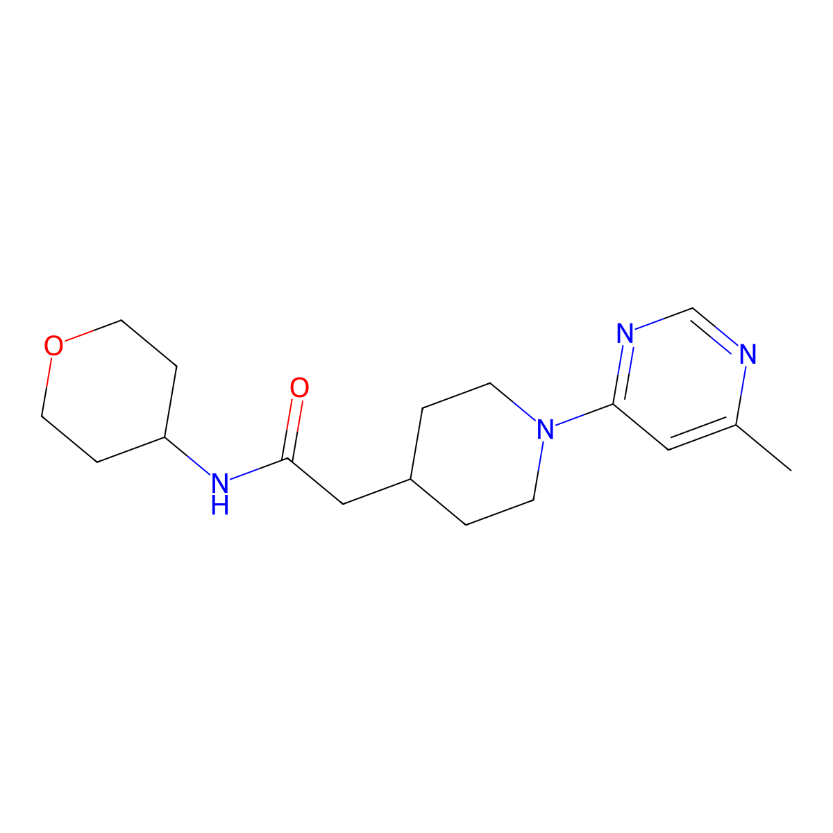 2-[1-(6-methylpyrimidin-4-yl)piperidin-4-yl]-N-(oxan-4-yl)acetamide molecular structure, CAS 2877704-73-7