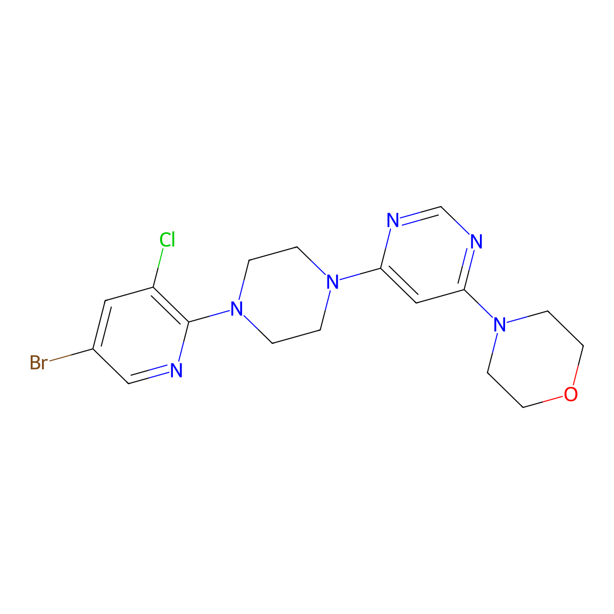4-{6-[4-(5-Bromo-3-chloropyridin-2-yl)piperazin-1-yl]pyrimidin-4-yl}morpholine molecular structure, CAS 2877704-75-9
