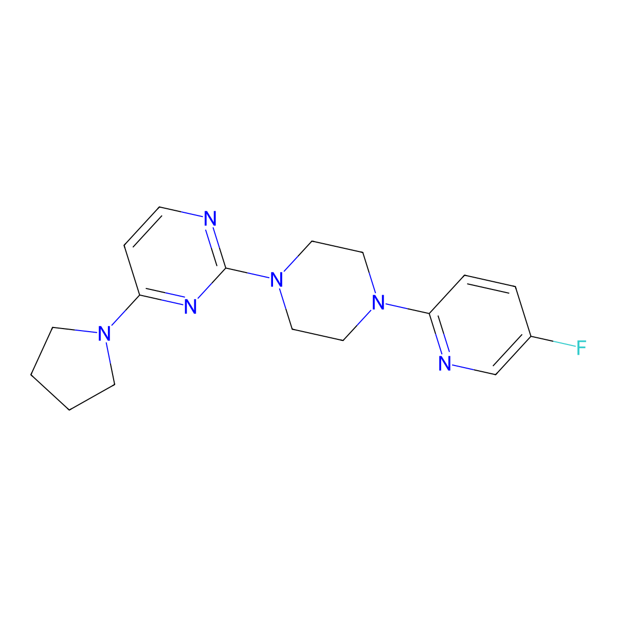 2-[4-(5-Fluoropyridin-2-yl)piperazin-1-yl]-4-(pyrrolidin-1-yl)pyrimidine molecular structure, CAS 2877704-76-0