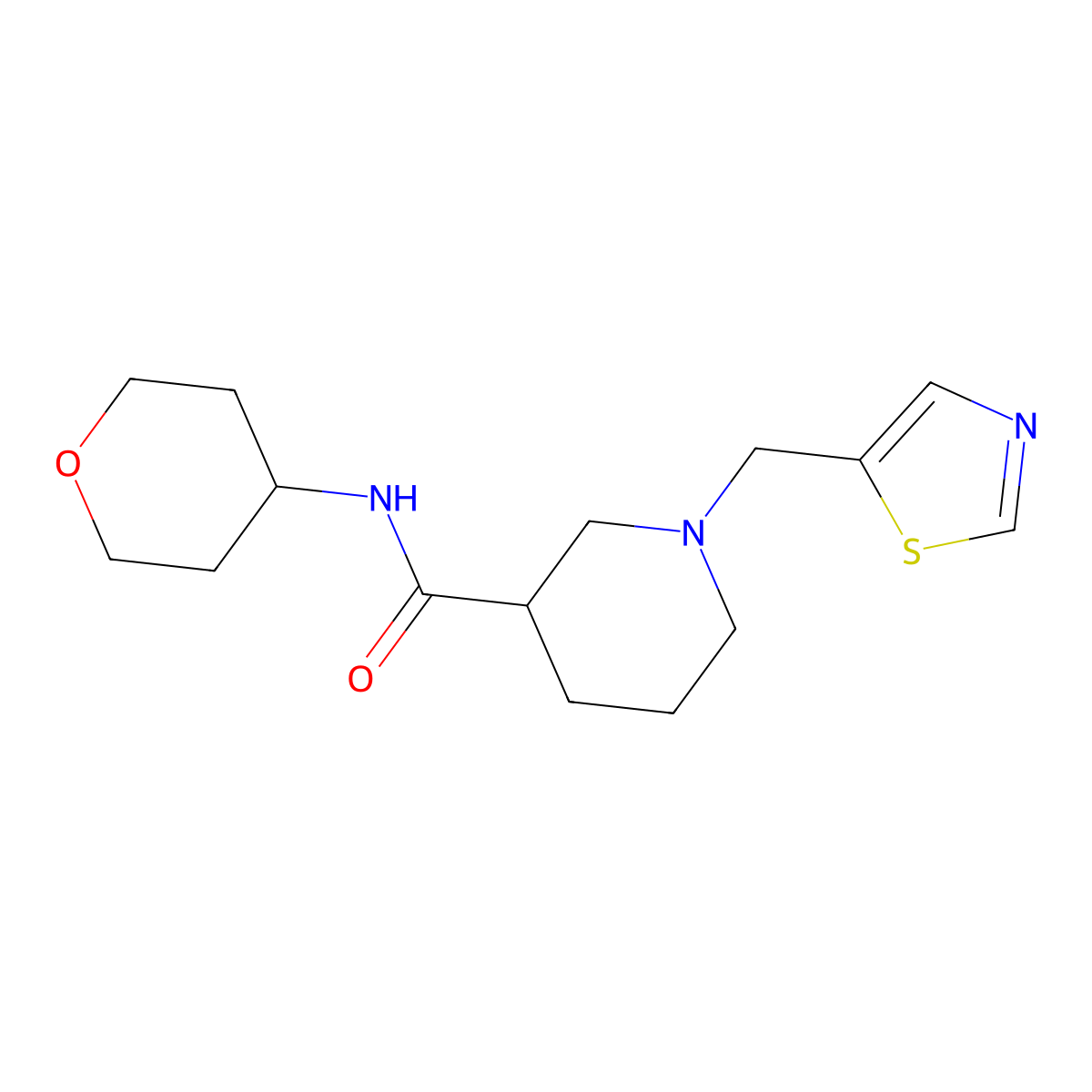 N-(oxan-4-yl)-1-[(1,3-thiazol-5-yl)methyl]piperidine-3-carboxamide molecular structure, CAS 2877704-77-1