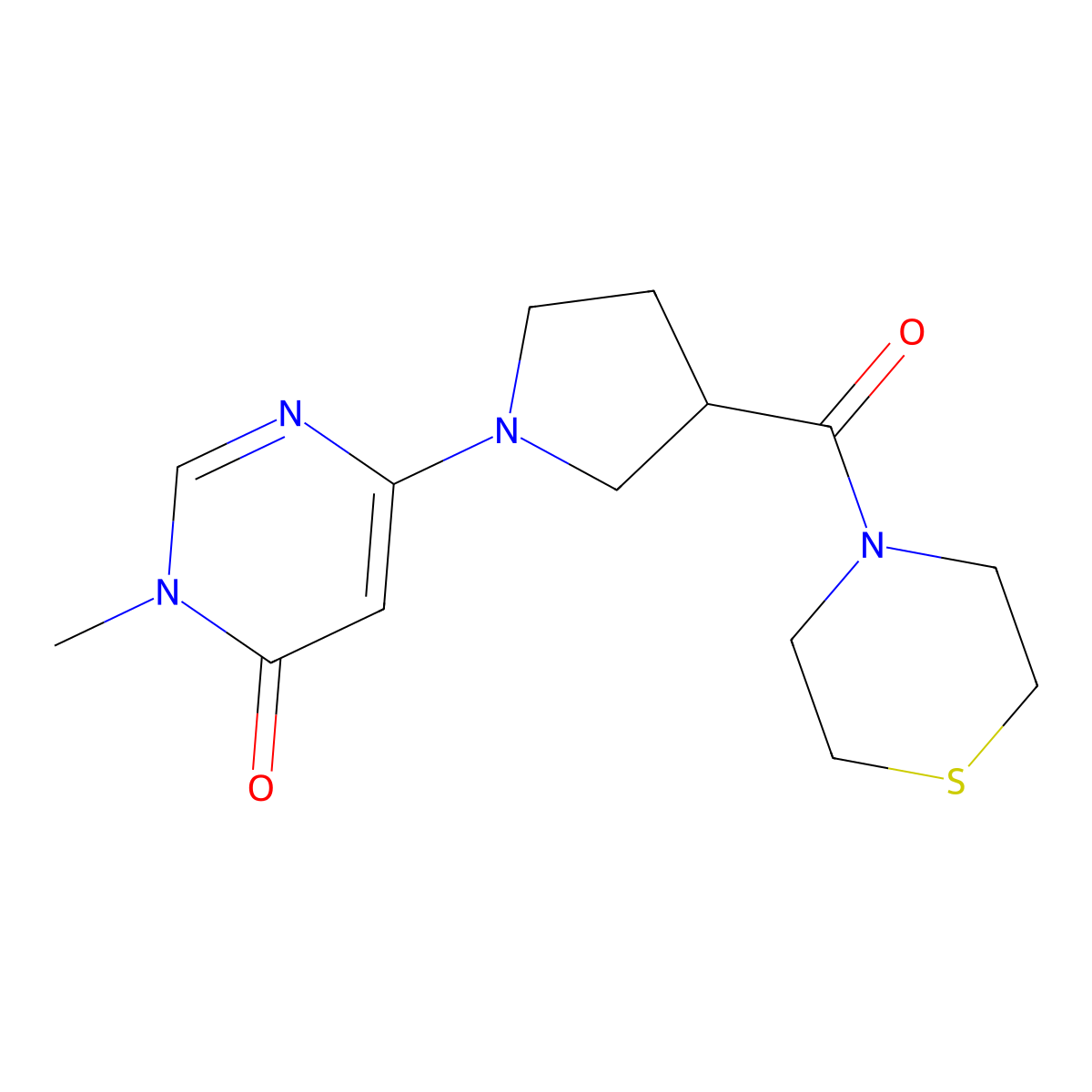 3-Methyl-6-[3-(thiomorpholine-4-carbonyl)pyrrolidin-1-yl]-3,4-dihydropyrimidin-4-one molecular structure, CAS 2877704-78-2