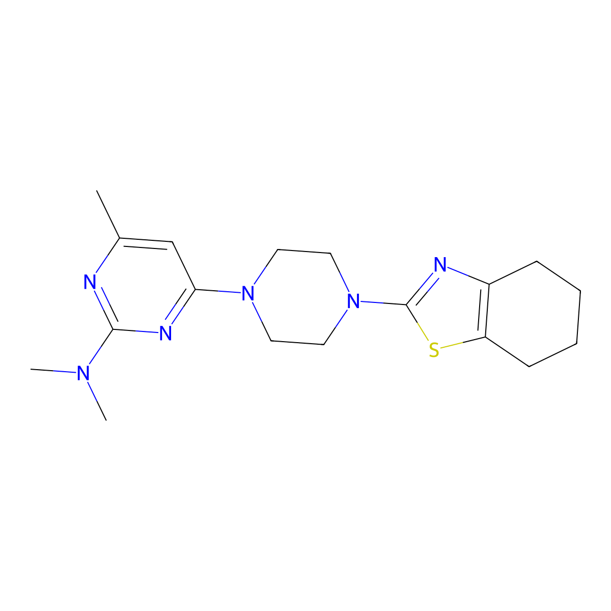 N,N,4-trimethyl-6-[4-(4,5,6,7-tetrahydro-1,3-benzothiazol-2-yl)piperazin-1-yl]pyrimidin-2-amine molecular structure, CAS 2877704-80-6