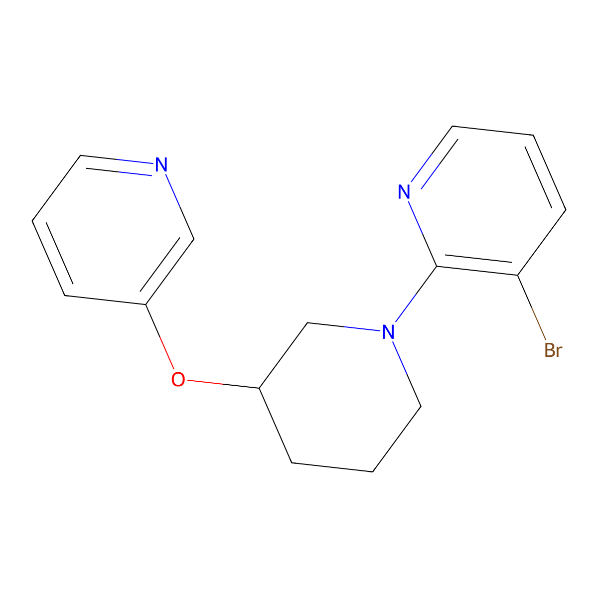 3-Bromo-2-[3-(pyridin-3-yloxy)piperidin-1-yl]pyridine molecular structure, CAS 2877704-83-9