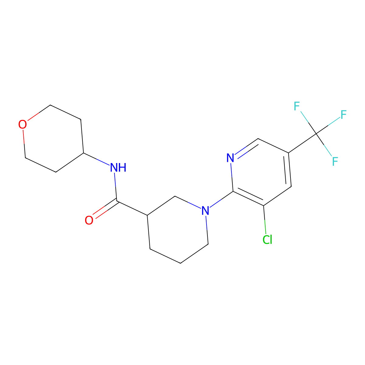 1-[3-chloro-5-(trifluoromethyl)pyridin-2-yl]-N-(oxan-4-yl)piperidine-3-carboxamide molecular structure, CAS 2877704-86-2