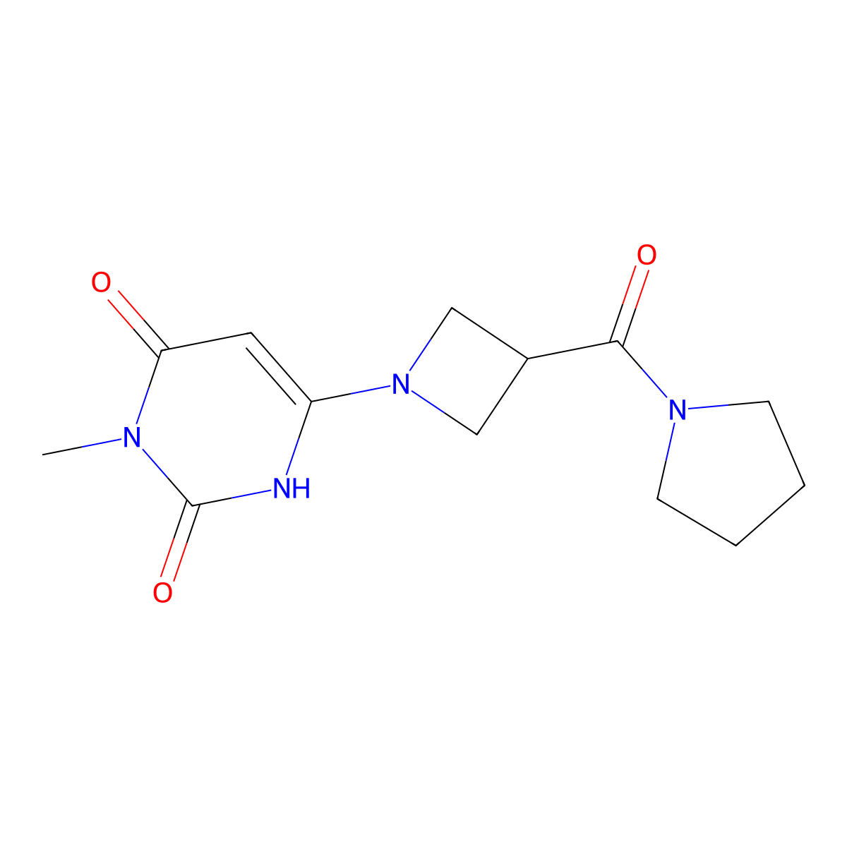 3-Methyl-6-[3-(pyrrolidine-1-carbonyl)azetidin-1-yl]-1,2,3,4-tetrahydropyrimidine-2,4-dione molecular structure, CAS 2877704-90-8