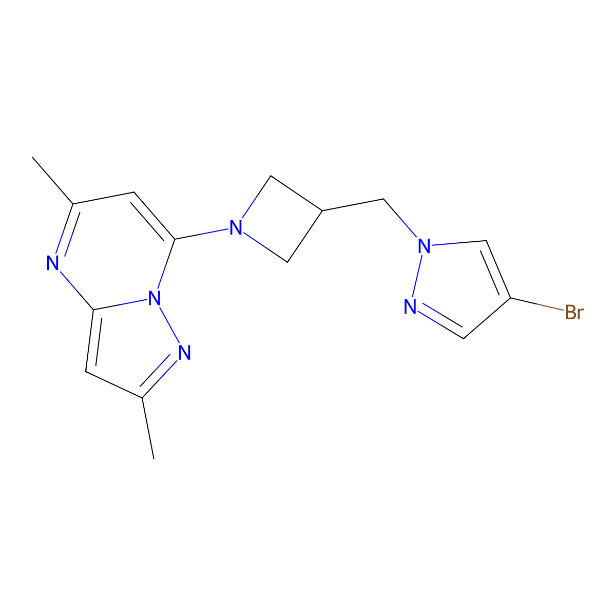 4-bromo-1-[(1-{2,5-dimethylpyrazolo[1,5-a]pyrimidin-7-yl}azetidin-3-yl)methyl]-1H-pyrazole molecular structure, CAS 2877704-91-9
