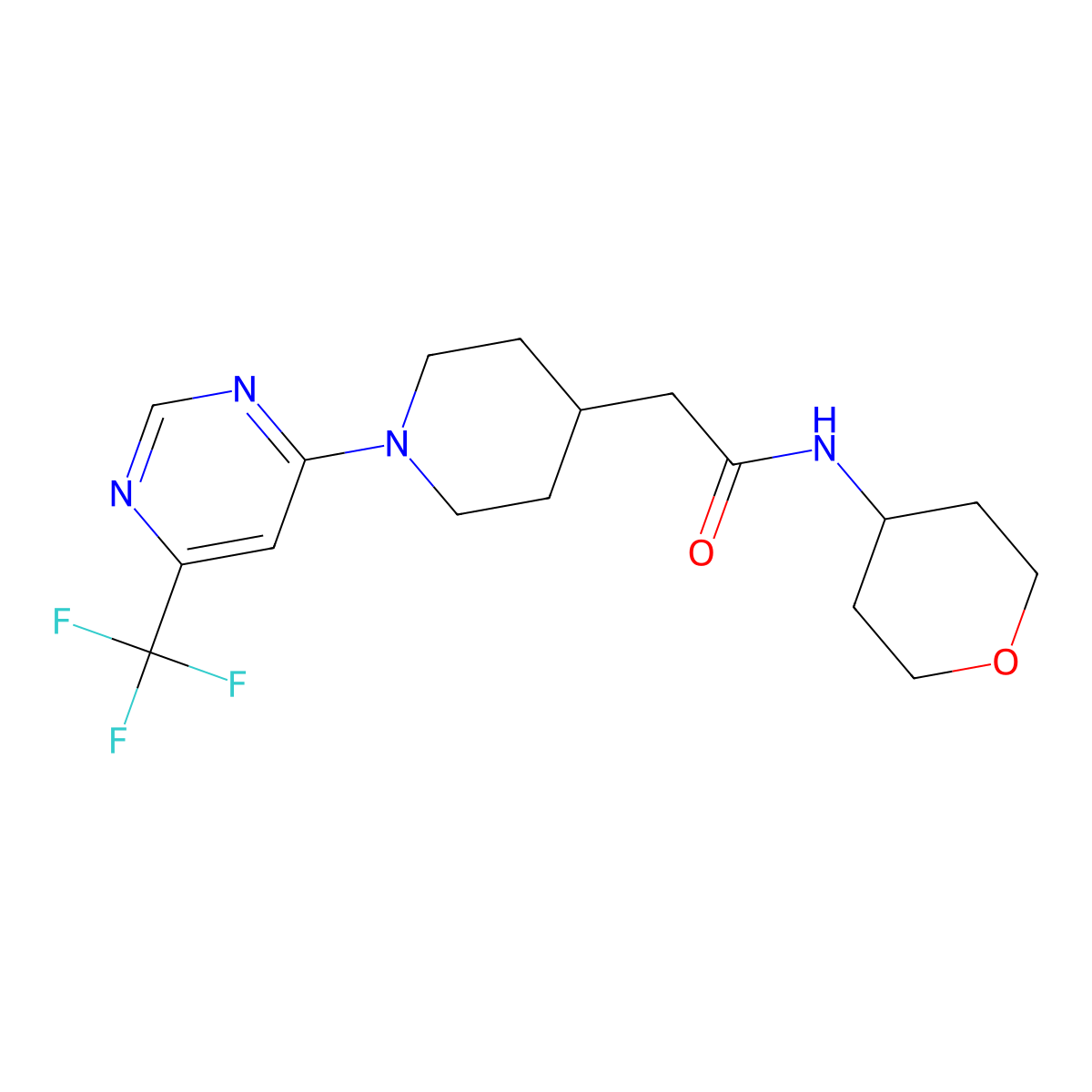 N-(oxan-4-yl)-2-{1-[6-(trifluoromethyl)pyrimidin-4-yl]piperidin-4-yl}acetamide molecular structure, CAS 2877704-92-0