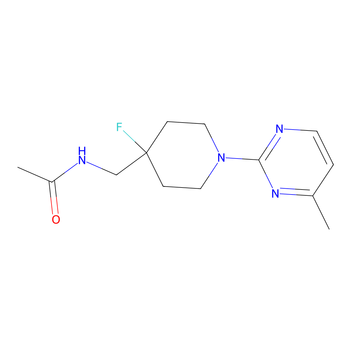 N-{[4-fluoro-1-(4-methylpyrimidin-2-yl)piperidin-4-yl]methyl}acetamide molecular structure, CAS 2877704-95-3