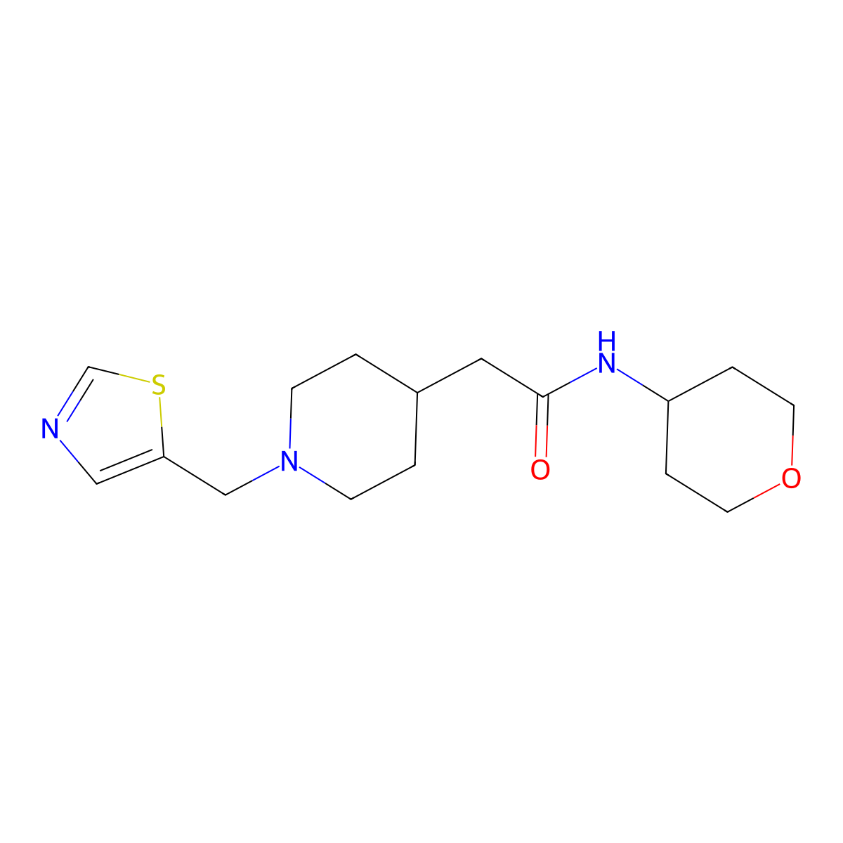 N-(oxan-4-yl)-2-{1-[(1,3-thiazol-5-yl)methyl]piperidin-4-yl}acetamide molecular structure, CAS 2877704-96-4