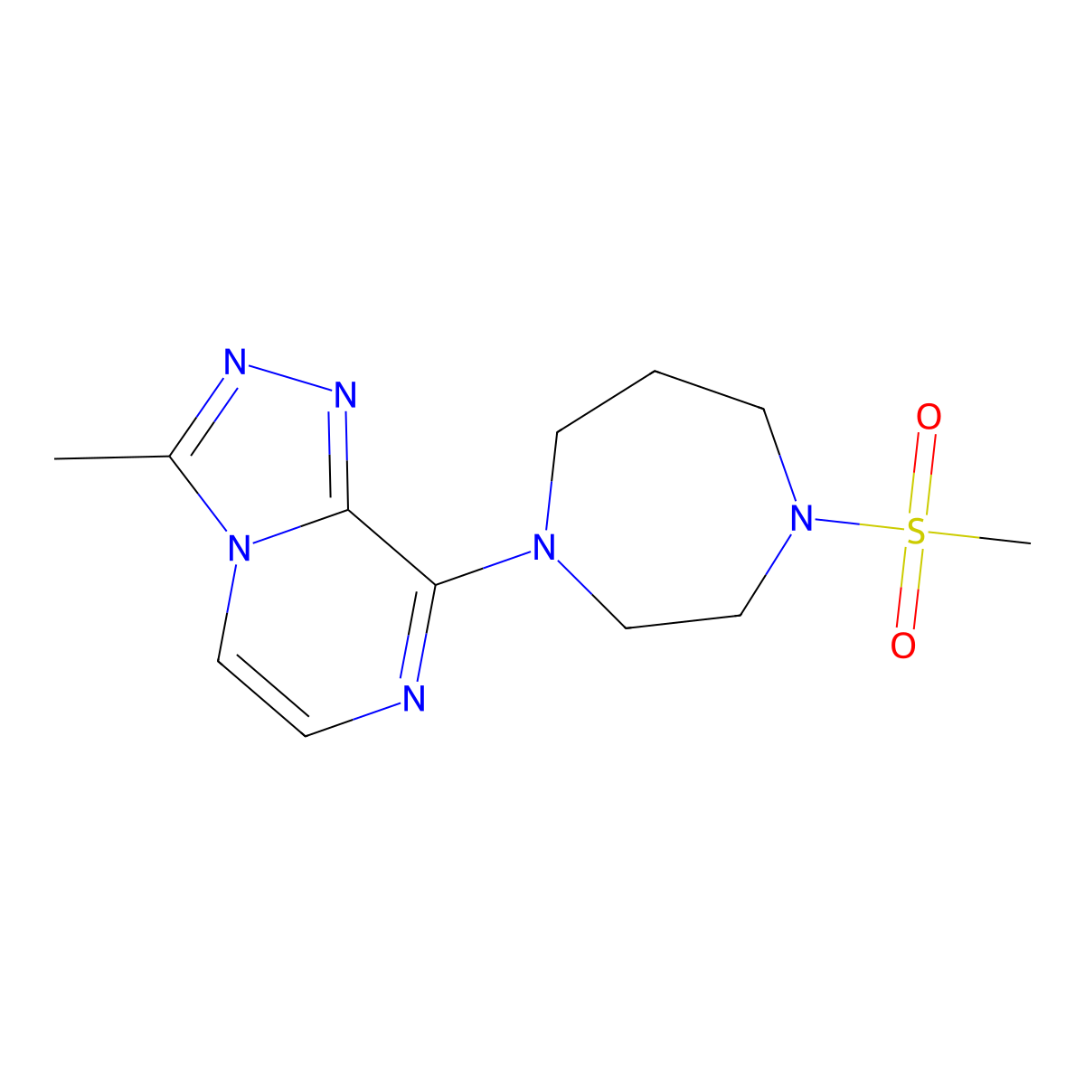 1-Methanesulfonyl-4-{3-methyl-[1,2,4]triazolo[4,3-a]pyrazin-8-yl}-1,4-diazepane molecular structure, CAS 2877705-00-3
