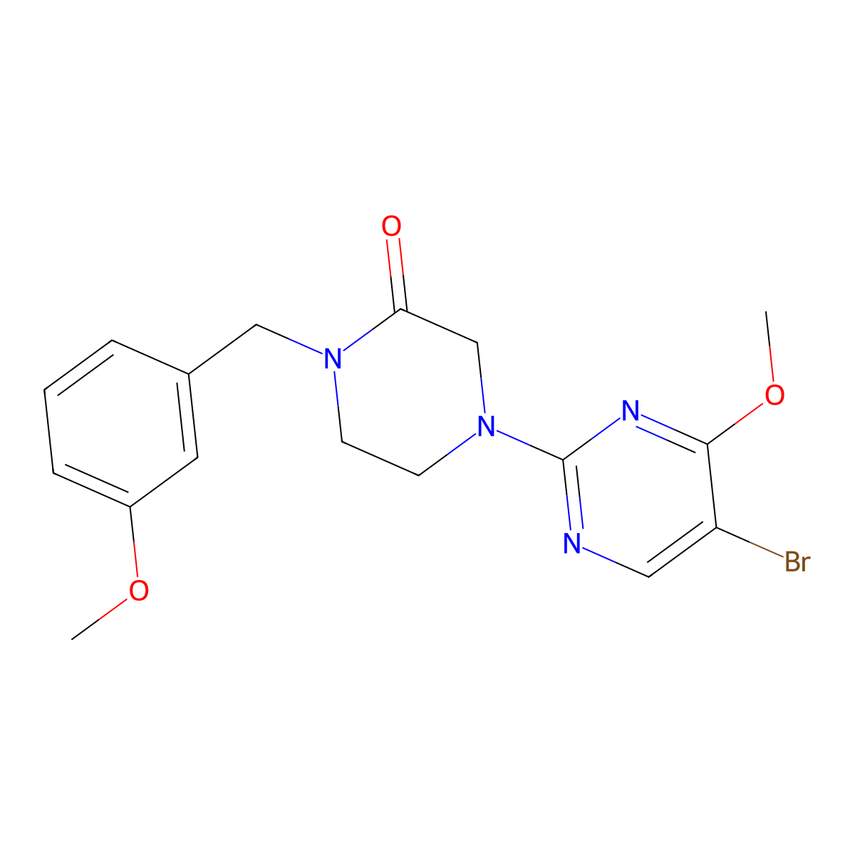 4-(5-Bromo-4-methoxypyrimidin-2-yl)-1-[(3-methoxyphenyl)methyl]piperazin-2-one molecular structure, CAS 2877705-03-6