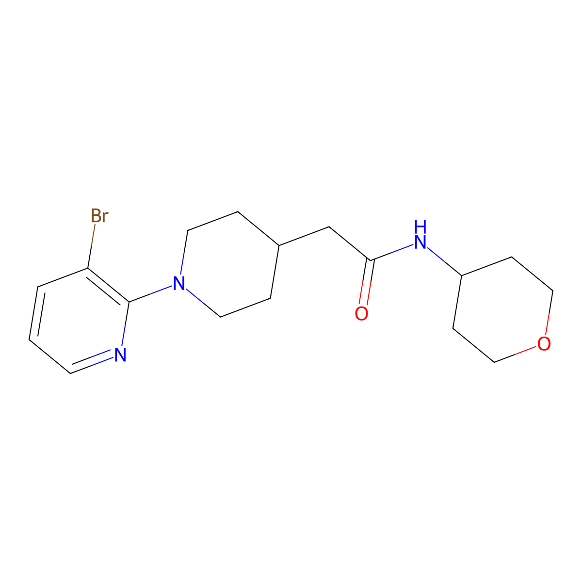 2-[1-(3-bromopyridin-2-yl)piperidin-4-yl]-N-(oxan-4-yl)acetamide molecular structure, CAS 2877705-04-7