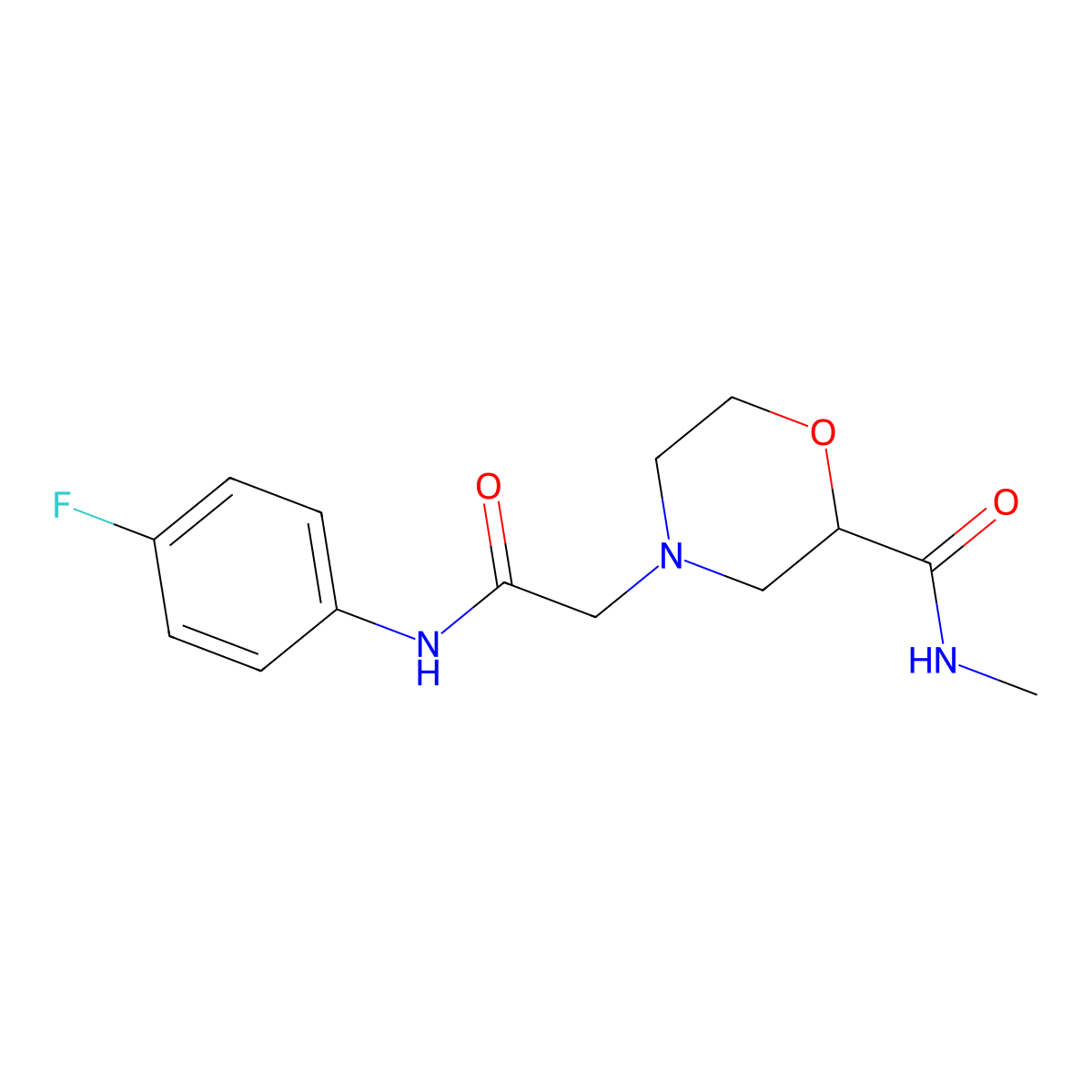 4-{[(4-fluorophenyl)carbamoyl]methyl}-N-methylmorpholine-2-carboxamide molecular structure, CAS 2877705-06-9