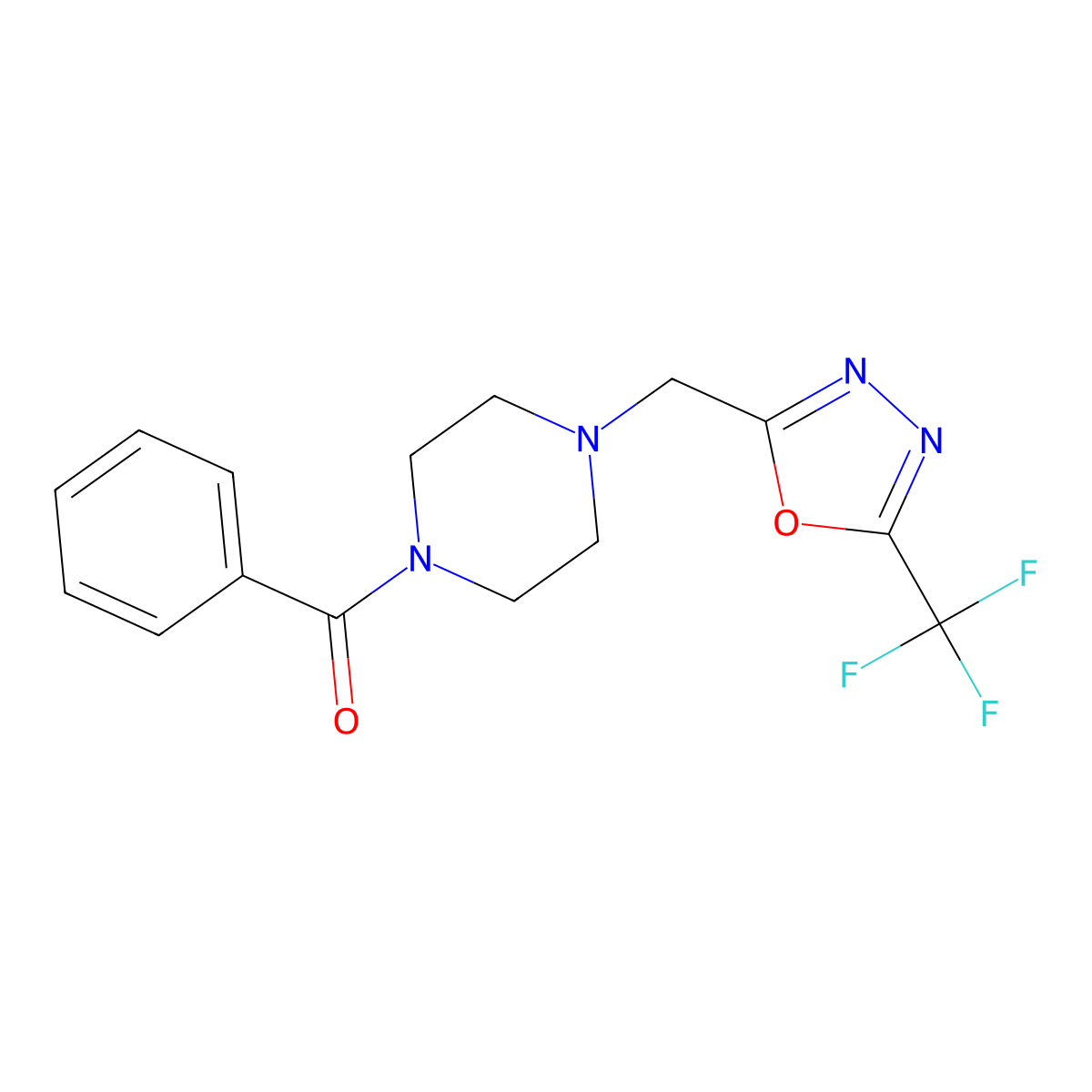 1-Benzoyl-4-{[5-(trifluoromethyl)-1,3,4-oxadiazol-2-yl]methyl}piperazine molecular structure, CAS 2877705-07-0