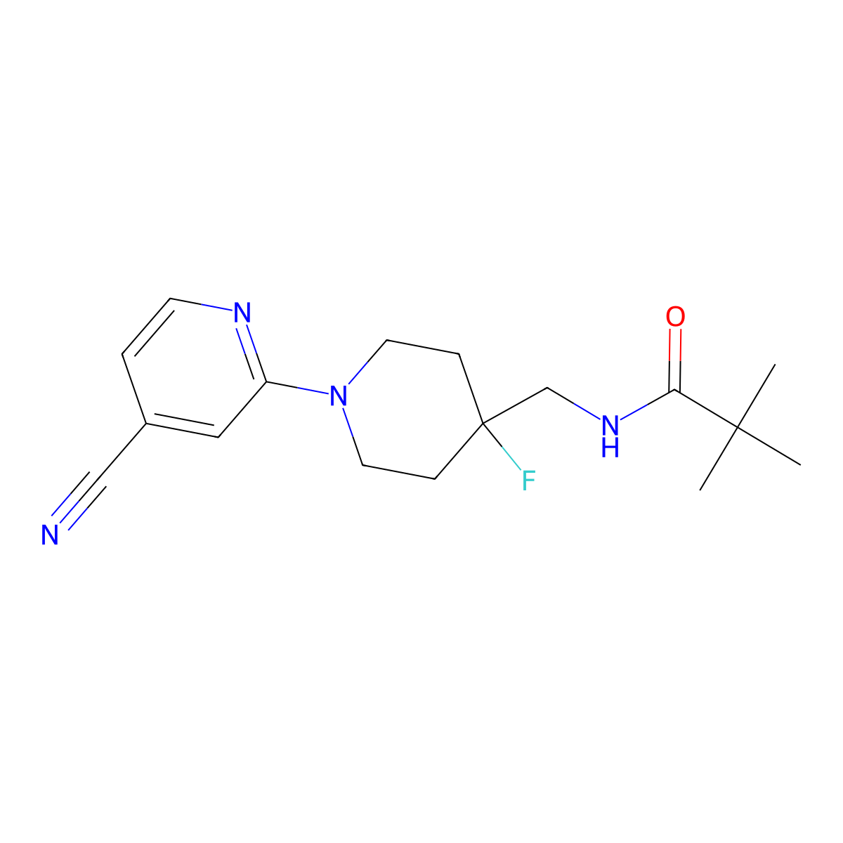 N-{[1-(4-cyanopyridin-2-yl)-4-fluoropiperidin-4-yl]methyl}-2,2-dimethylpropanamide molecular structure, CAS 2877705-08-1