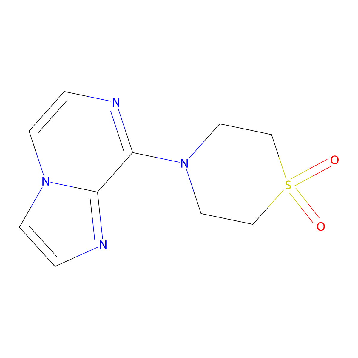 4-Imidazo[1,2-a]pyrazin-8-yl-1,4-thiazinane 1,1-dioxide molecular structure, CAS 2877705-09-2