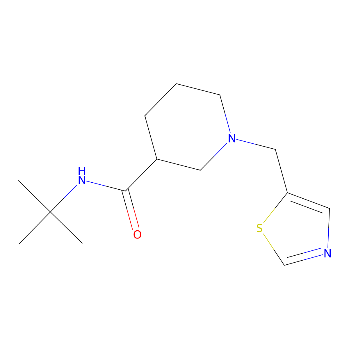 N-tert-butyl-1-[(1,3-thiazol-5-yl)methyl]piperidine-3-carboxamide molecular structure, CAS 2877705-12-7