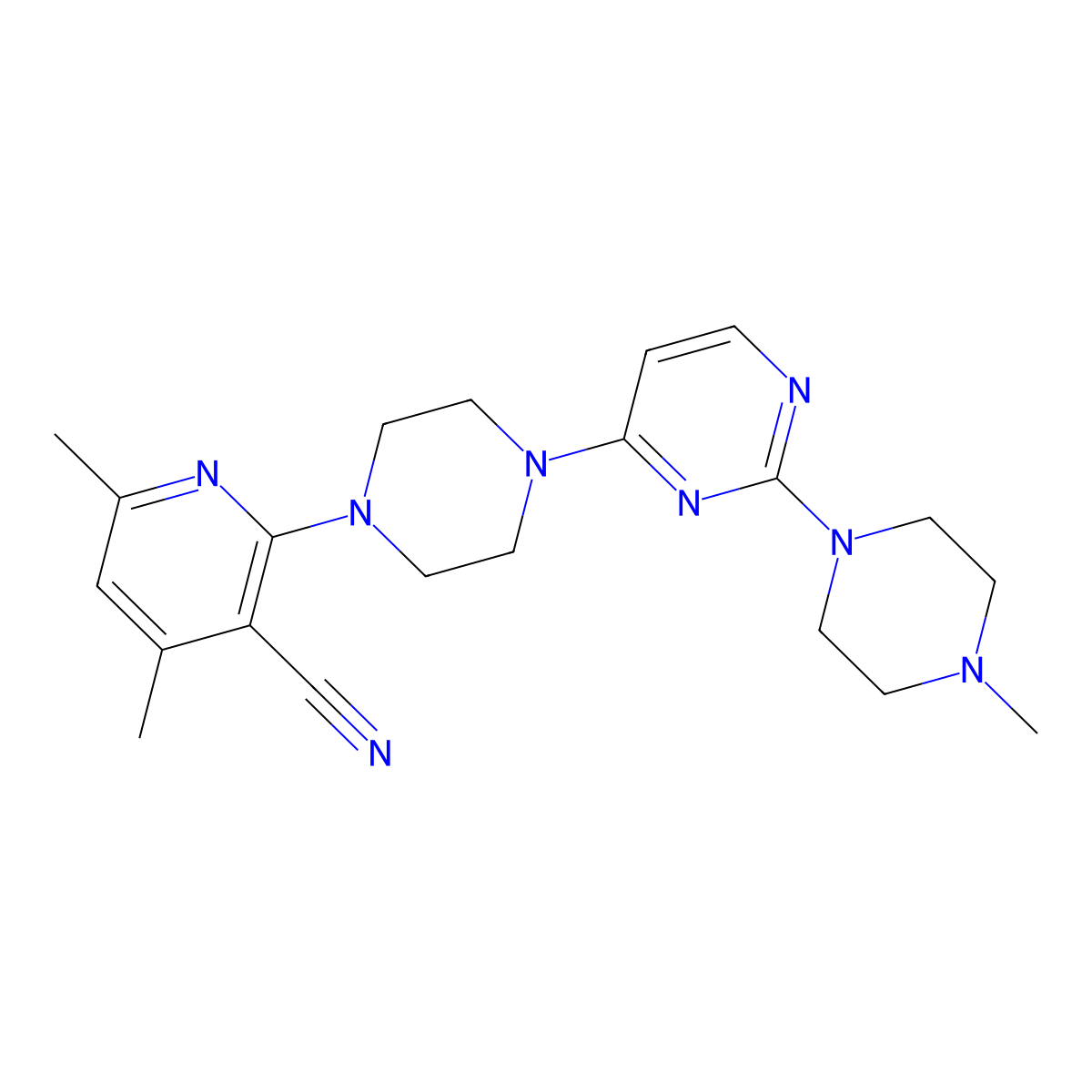 4,6-Dimethyl-2-{4-[2-(4-methylpiperazin-1-yl)pyrimidin-4-yl]piperazin-1-yl}pyridine-3-carbonitrile molecular structure, CAS 2877705-21-8